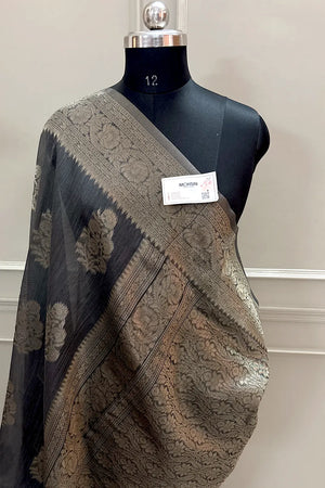 Grey Resham Zari Cotton Silk Banarasi Saree