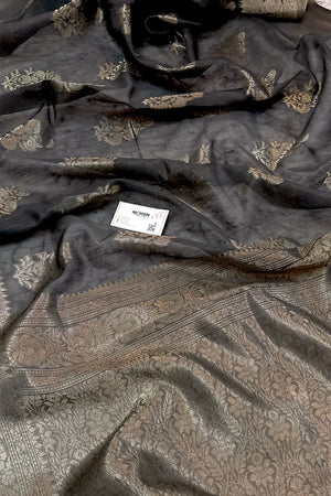 Grey Resham Zari Cotton Silk Banarasi Saree