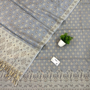 Grey Surahi Tree Cotton Silk Banarasi Suit