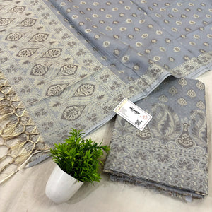Grey Surahi Tree Cotton Silk Banarasi Suit