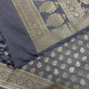 Grey Tedhi Patti Katan Silk Banarasi Suit