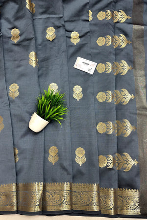 Grey Tilismi Kalli Semi Katan Silk Banarasi Saree