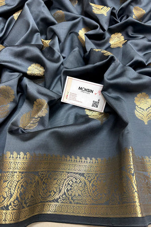 Grey Tilismi Kalli Semi Katan Silk Banarasi Saree