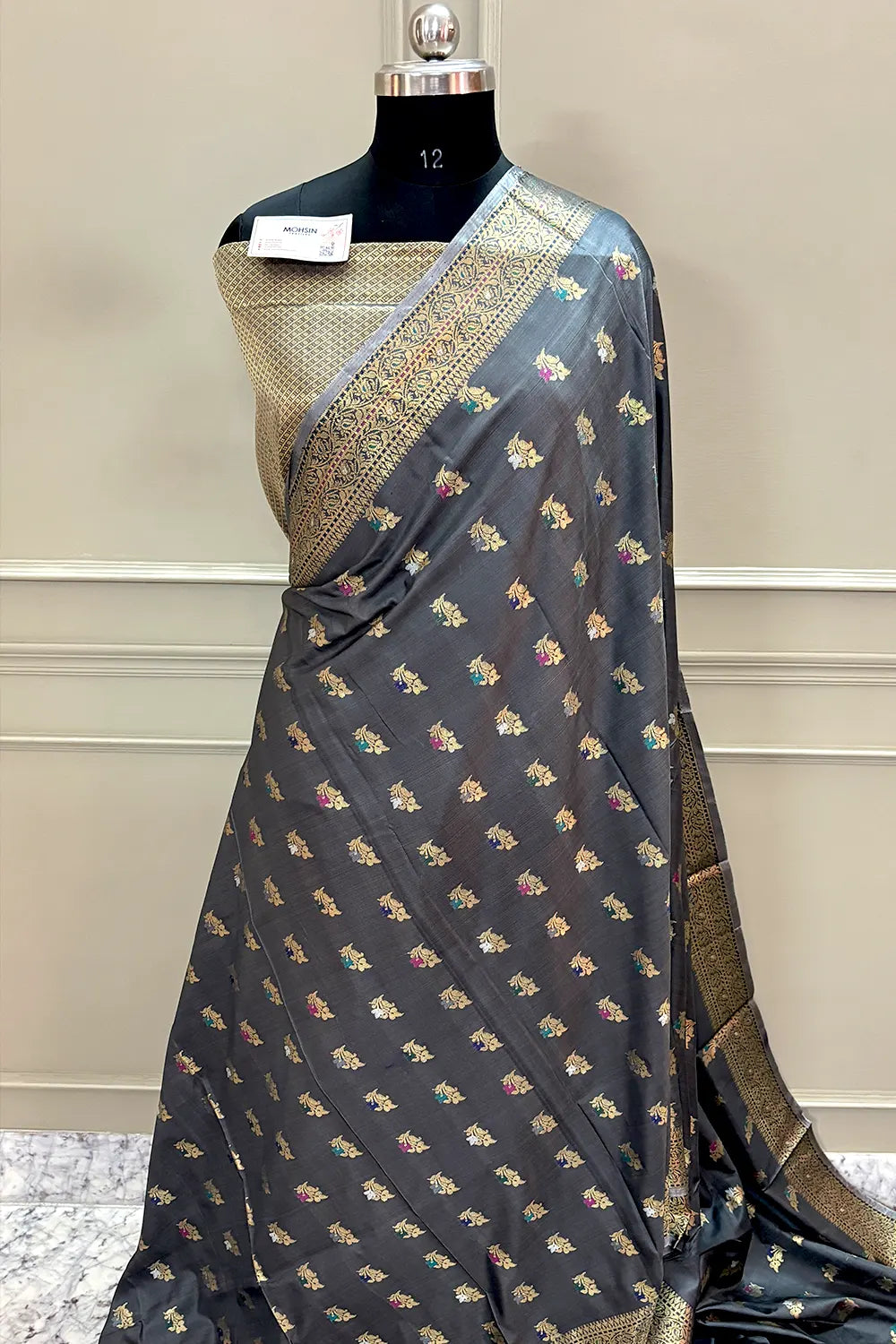 Grey Zari Banarasi Silk Saree