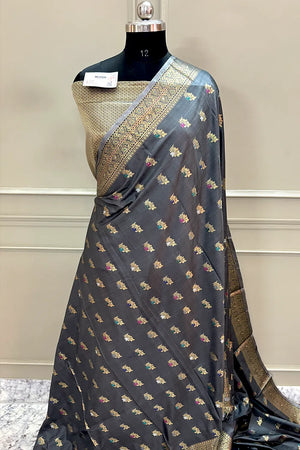 Grey Zari Banarasi Silk Saree