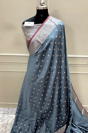 Grey Zari Banarasi Silk Saree
