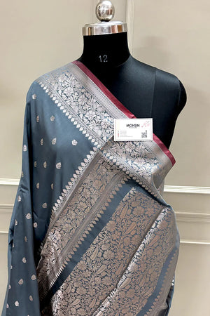 Grey Zari Banarasi Silk Saree