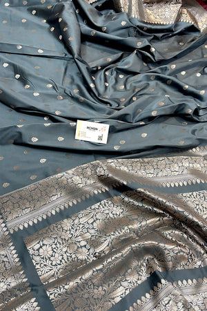 Grey Zari Banarasi Silk Saree