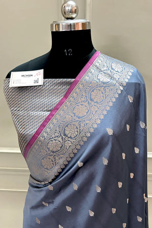 Grey Zari Banarasi Silk Saree