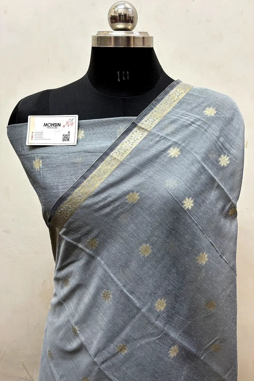 Grey Zari Banarasi Silk Saree