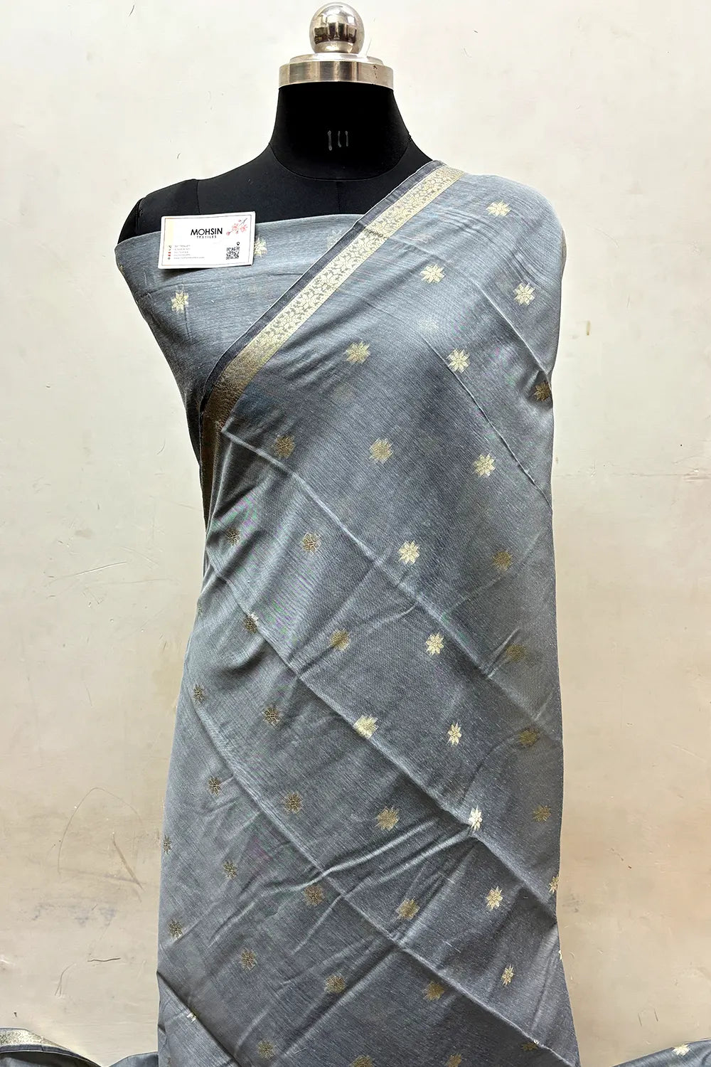 Grey Zari Banarasi Silk Saree