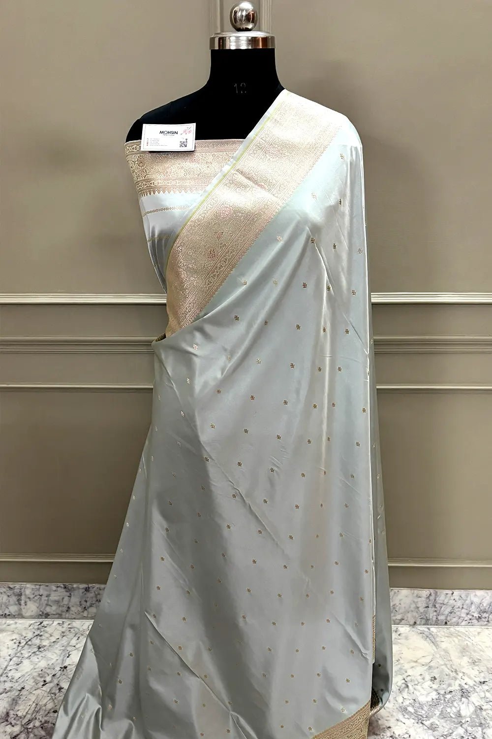 Grey Zari Katan Silk Banarasi Saree