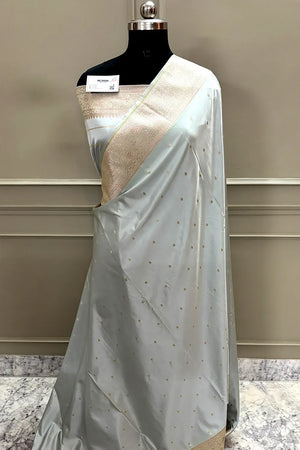 Grey Zari Katan Silk Banarasi Saree
