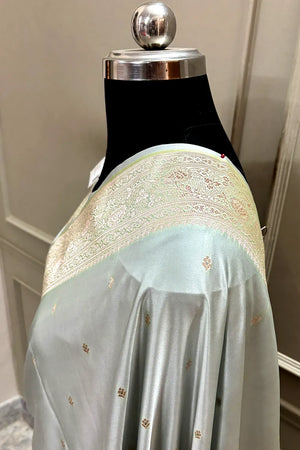 Grey Zari Katan Silk Banarasi Saree