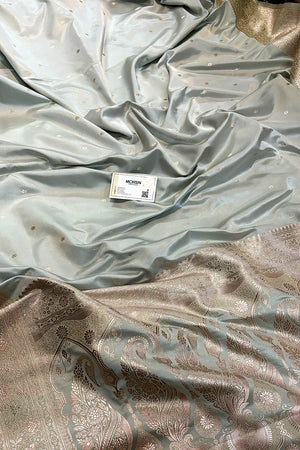 Grey Zari Katan Silk Banarasi Saree