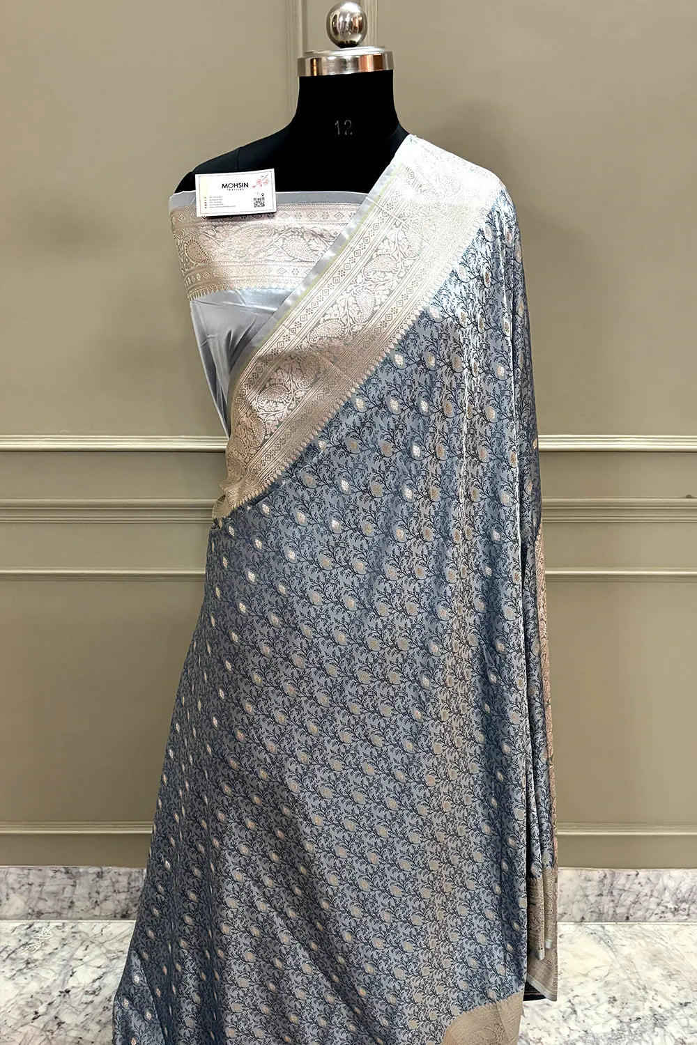 Grey Zari Katan Silk Banarasi Saree