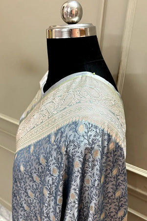 Grey Zari Katan Silk Banarasi Saree