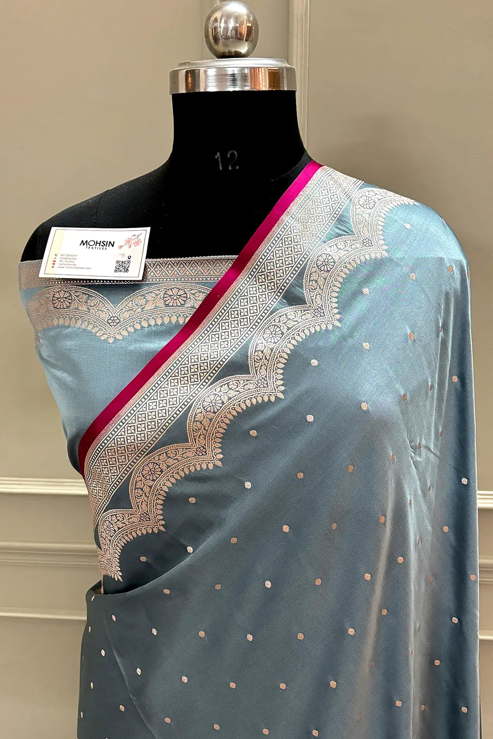 Grey Zari Katan Silk Banarasi Saree