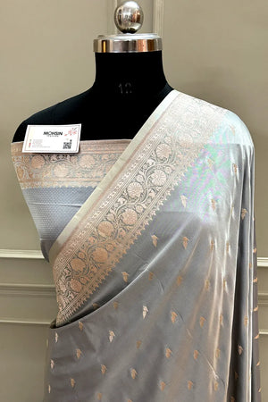Grey Zari Katan Silk Banarasi Saree