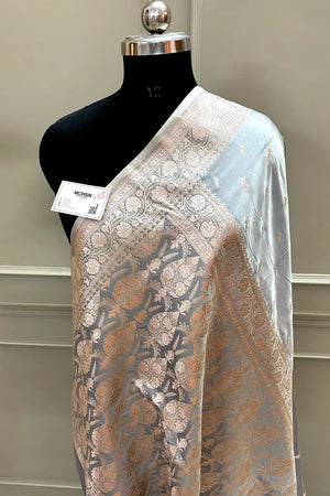 Grey Zari Katan Silk Banarasi Saree