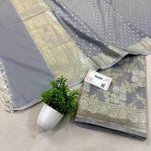 Grey Zari Katan Silk Banarasi Suit
