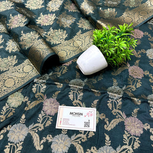 Grey Zari Katan Silk Banarasi Suit