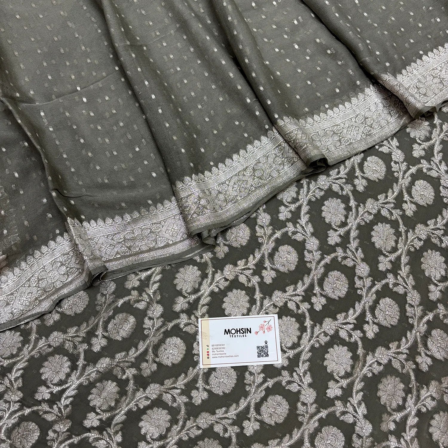 Grey Zari Pure Georgette Silk Banarasi Suit