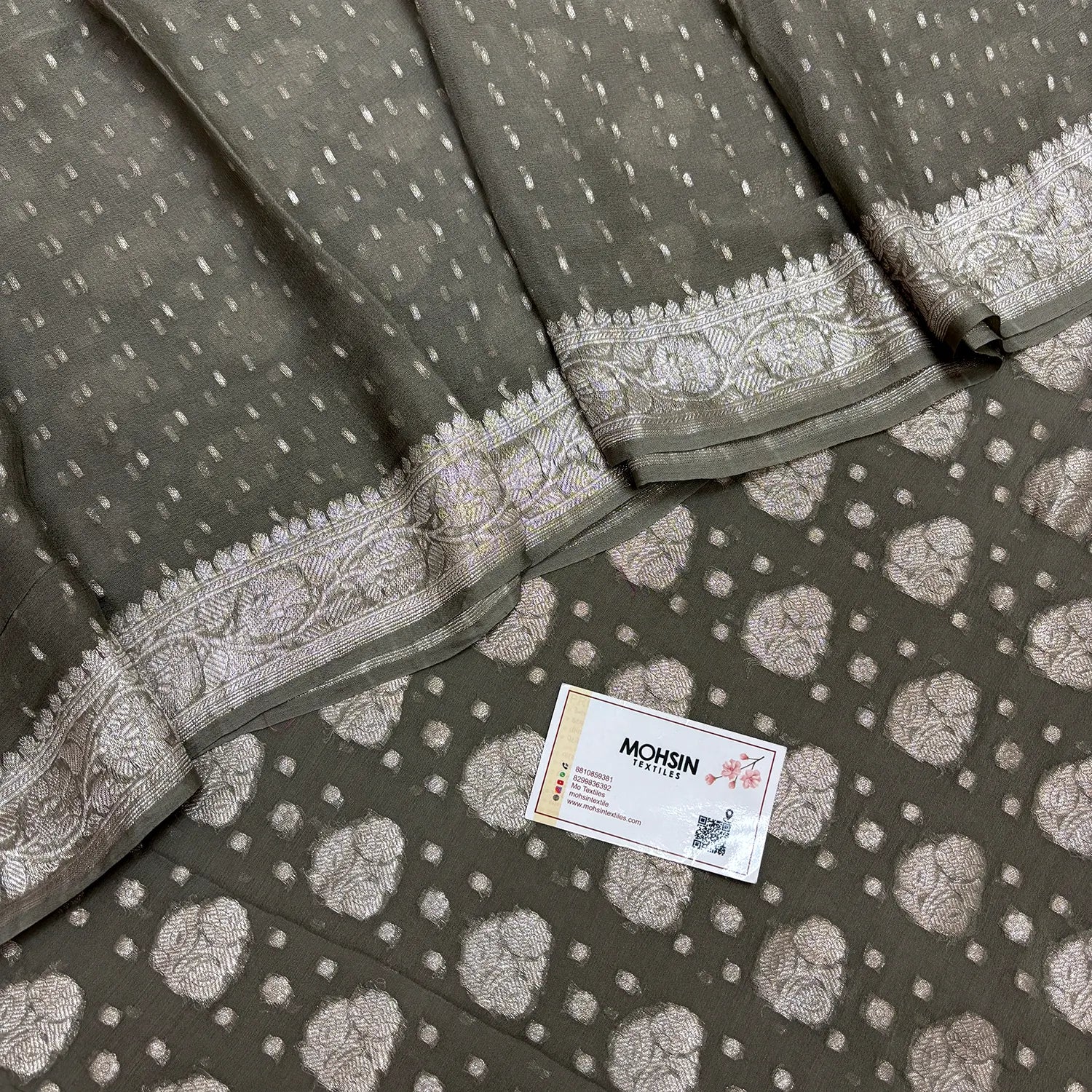 Grey Zari Pure Georgette Silk Banarasi Suit