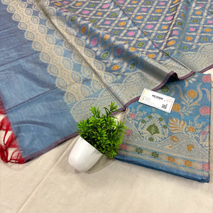 Greyish Firozi Yoga Jaal Cotton Silk Banarasi Suit