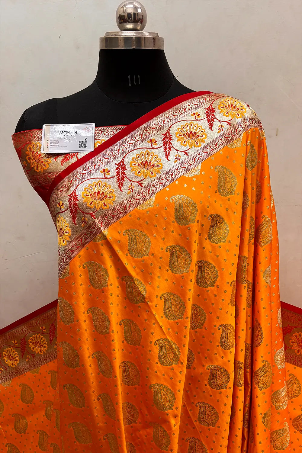 Haldi Mustard and Red Zari Katan Silk Banarasi Saree