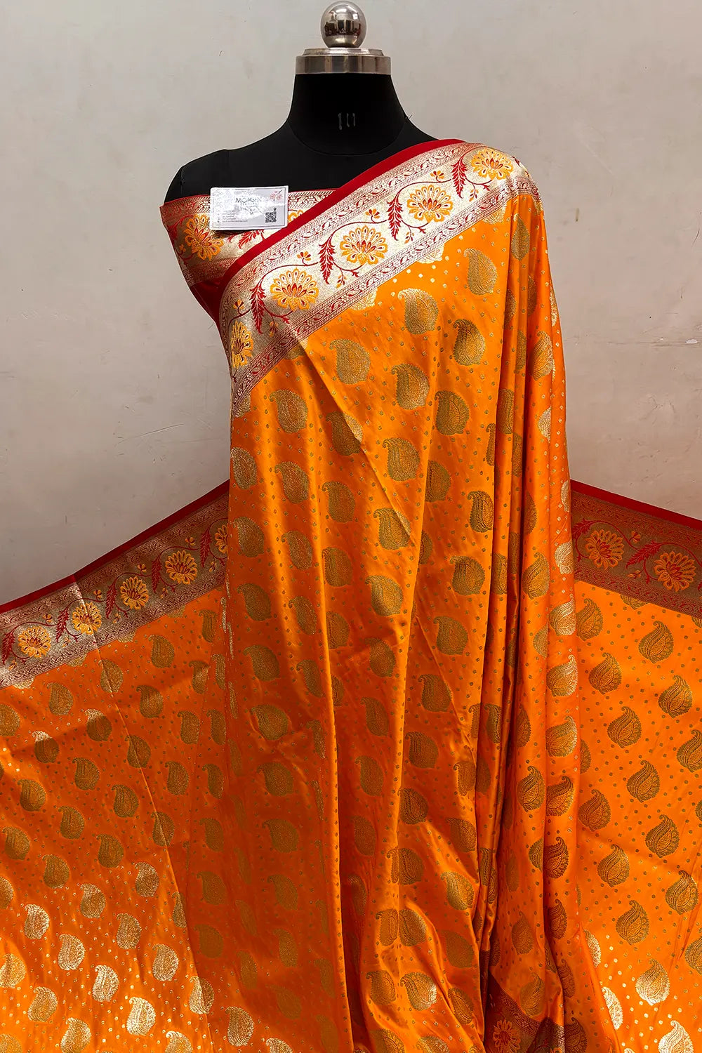 Haldi Mustard and Red Zari Katan Silk Banarasi Saree