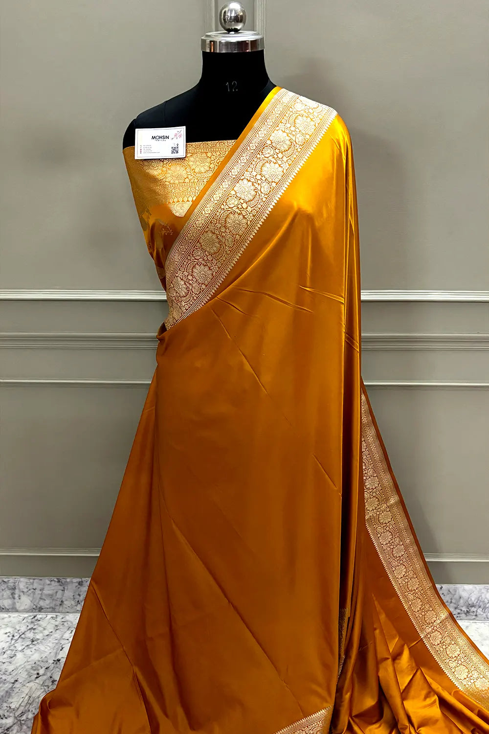 Haldi Mustard Plain Zari Katan Mashru Silk Banarasi Saree