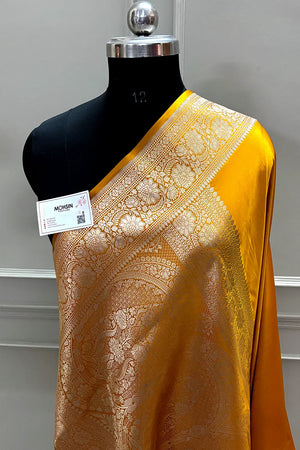 Haldi Mustard Plain Zari Katan Mashru Silk Banarasi Saree