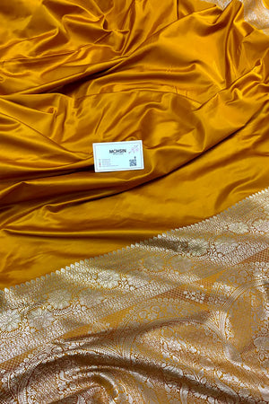 Haldi Mustard Plain Zari Katan Mashru Silk Banarasi Saree