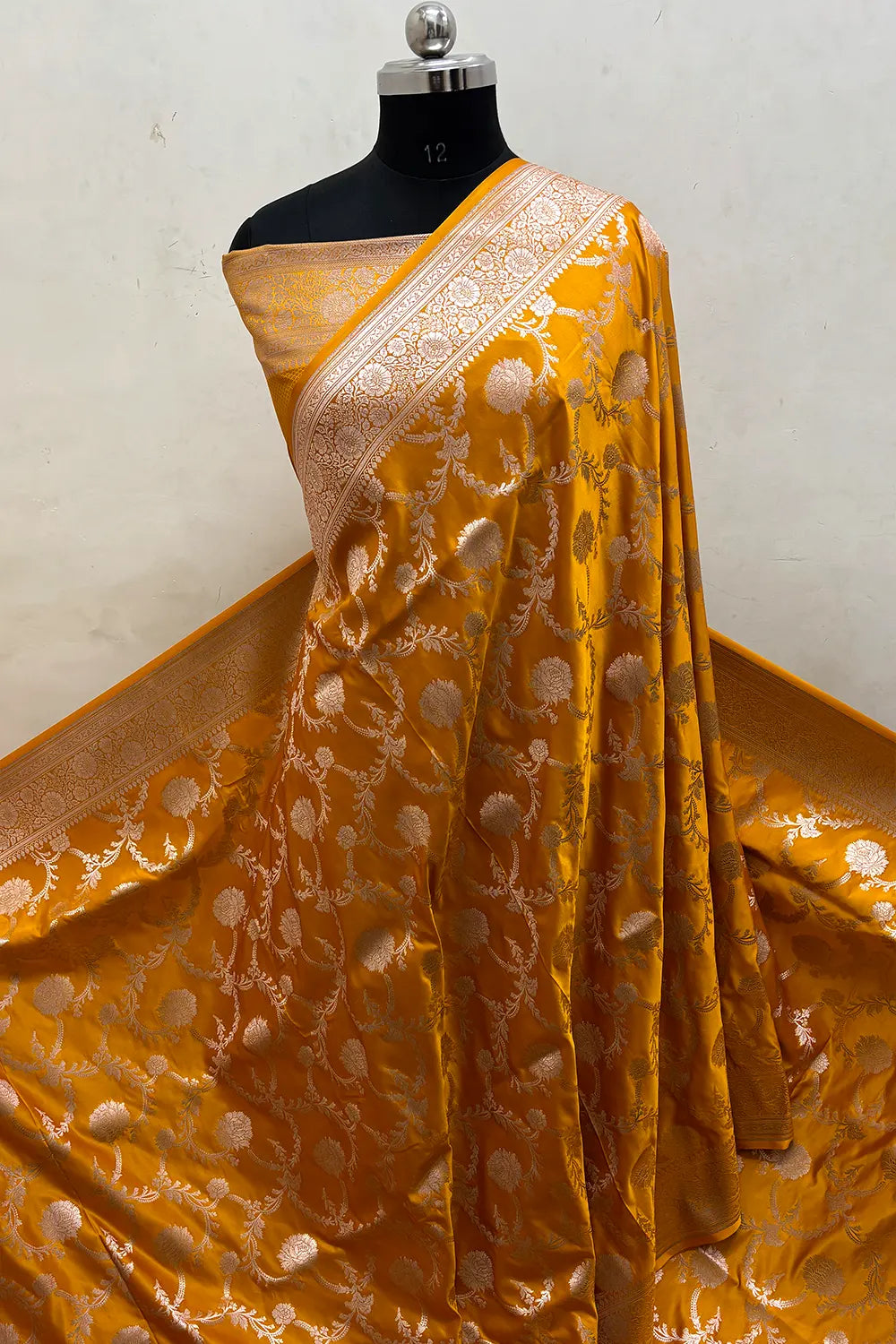 Haldi Yellow Laabela Jaal Katan Mashru Silk Banarasi Saree