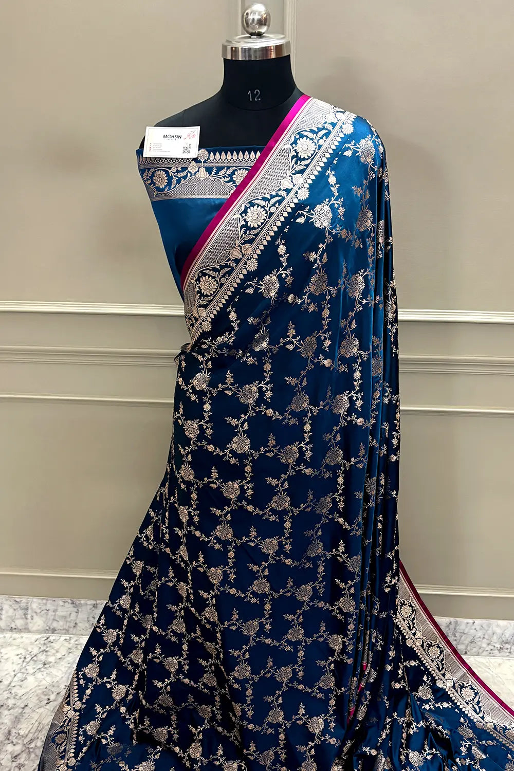 Kai Teal Jhanjaal Katan Mashru Silk Banarasi Saree