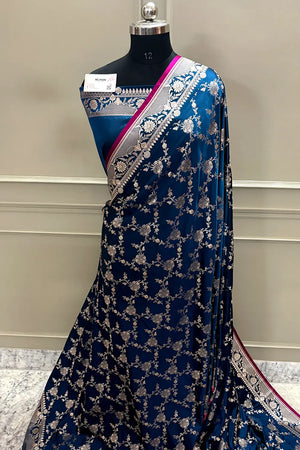 Kai Teal Jhanjaal Katan Mashru Silk Banarasi Saree