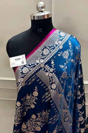 Kai Teal Jhanjaal Katan Mashru Silk Banarasi Saree