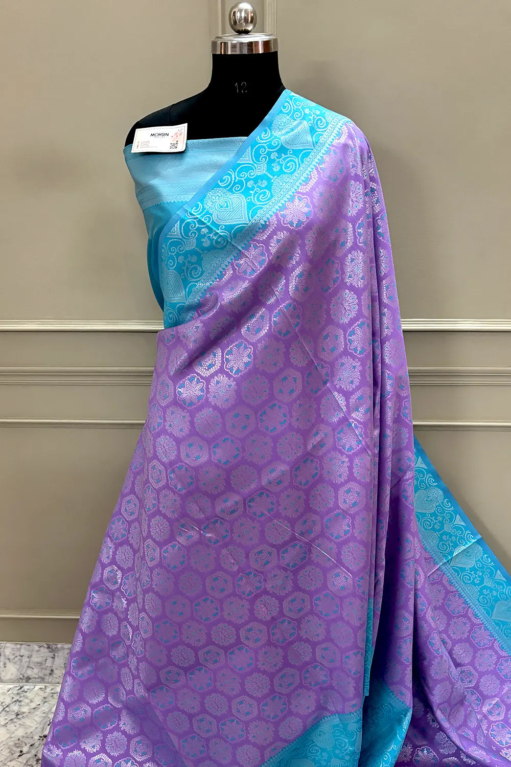 Lavender and Firozi Resham Zari Banarasi Silk Saree