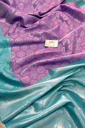 Lavender and Firozi Resham Zari Banarasi Silk Saree
