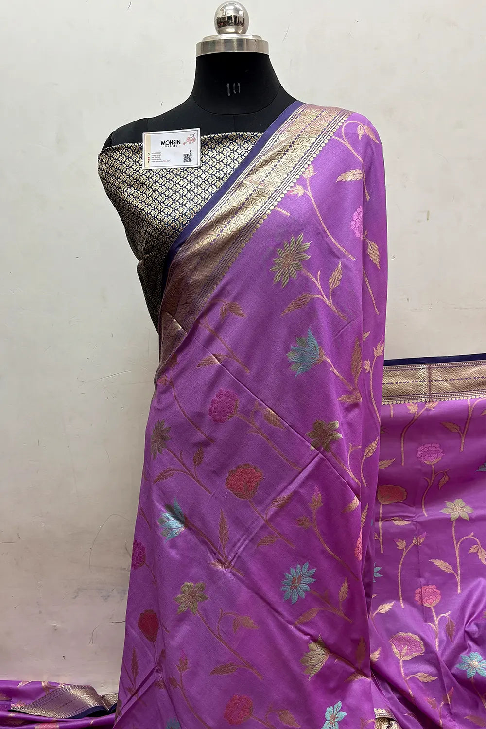 Lavender and Navy Zari Katan Silk Banarasi Saree