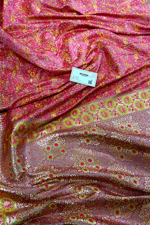 Lavender and Pink Jungli Jaal Katan Silk Banarasi Saree