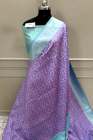 Lavender and Sea Green Resham Zari Banarasi Silk Saree