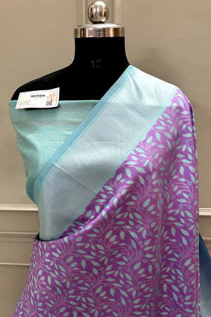 Lavender and Sea Green Resham Zari Banarasi Silk Saree