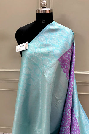 Lavender and Sea Green Resham Zari Banarasi Silk Saree