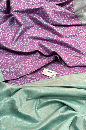 Lavender and Sea Green Resham Zari Banarasi Silk Saree