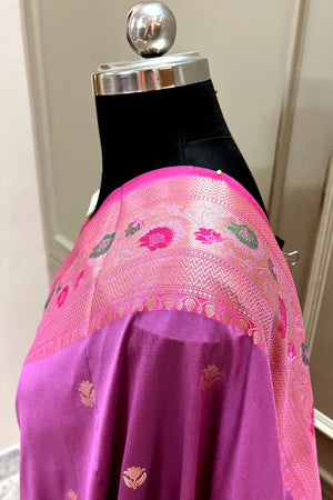 Lavender and Yellow Buti Banarasi Silk Saree
