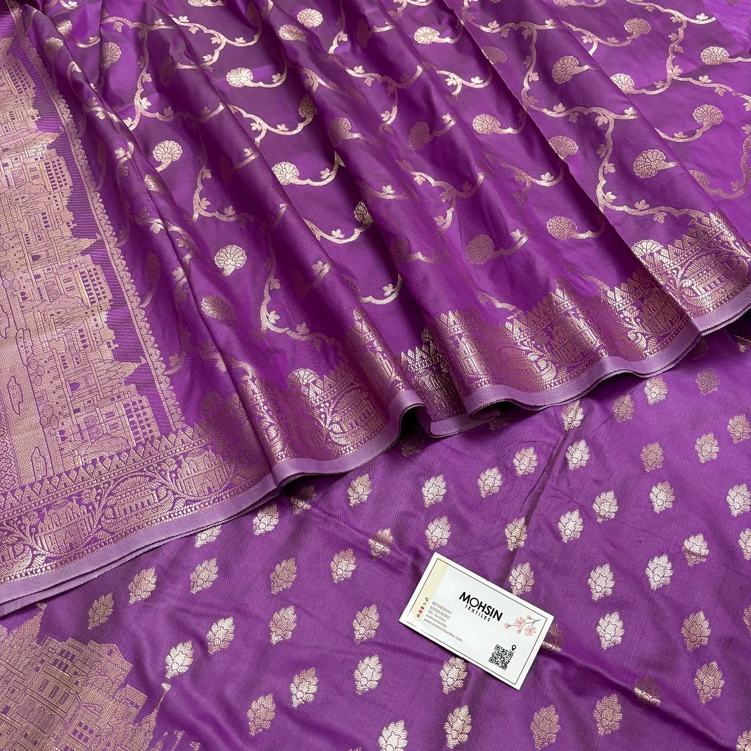 Lavender Assi Ghat Mandir Semi Katan Silk Banarasi Suit