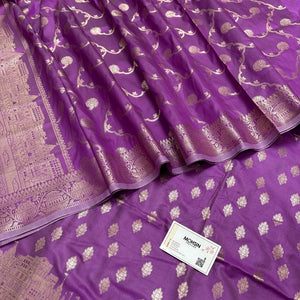 Lavender Assi Ghat Mandir Semi Katan Silk Banarasi Suit