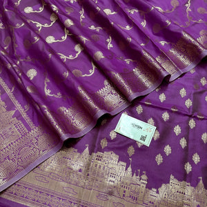 Lavender Assi Ghat Mandir Semi Katan Silk Banarasi Suit